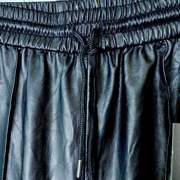 BLANKNYC Black Vegan Leather Elastic Waist Leg Jogger Slash Pockets Pants-28 - Picture 3 of 16
